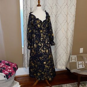 NWOT navy and gold maxi